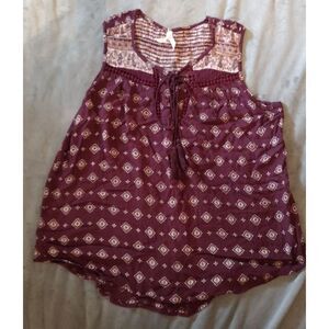 Live 4 Truth Blouse Sleeveless Maroon with Geometric Pattern Crochet Details